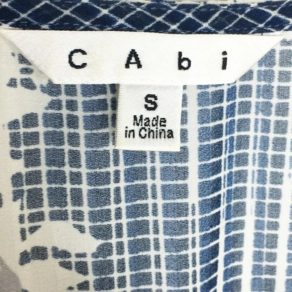 CAbi 278 Womens Size Small Printed Stitch Placket‎ Blouse Top Blue Purple Sheer